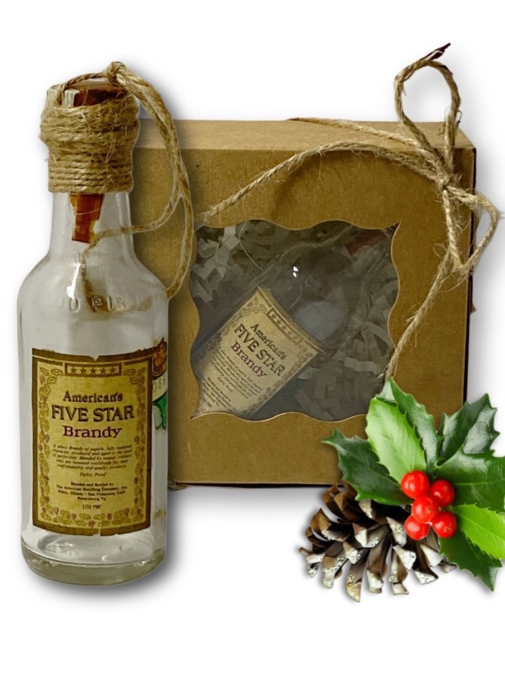 American's FIVE STAR Brandy Artisan Vintage Miniature Glass Bottle Ornament